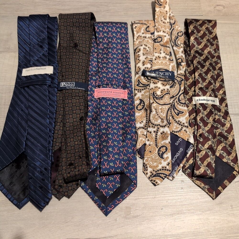LOT OF 5 VINTAGE Silk ties Givenchy Polo Ralph Lauren Claiborne p Perry Ellis